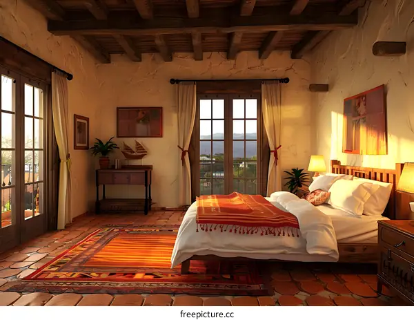 A cozy bedroom with a beautiful view