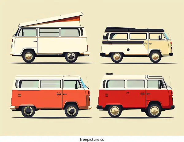 Vintage Camper Van Illustration Set