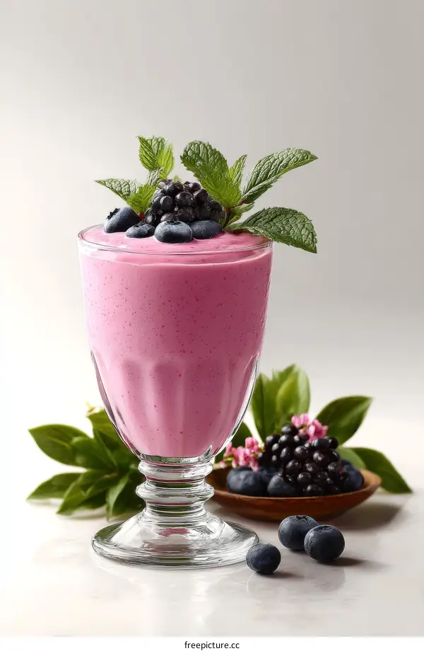 Refreshing Mixed Berry Smoothie with Fresh Mint Leaves and Berries