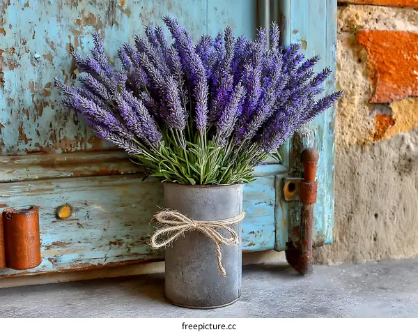 Vintage Lavender Bouquet in Rustic Metal Vase