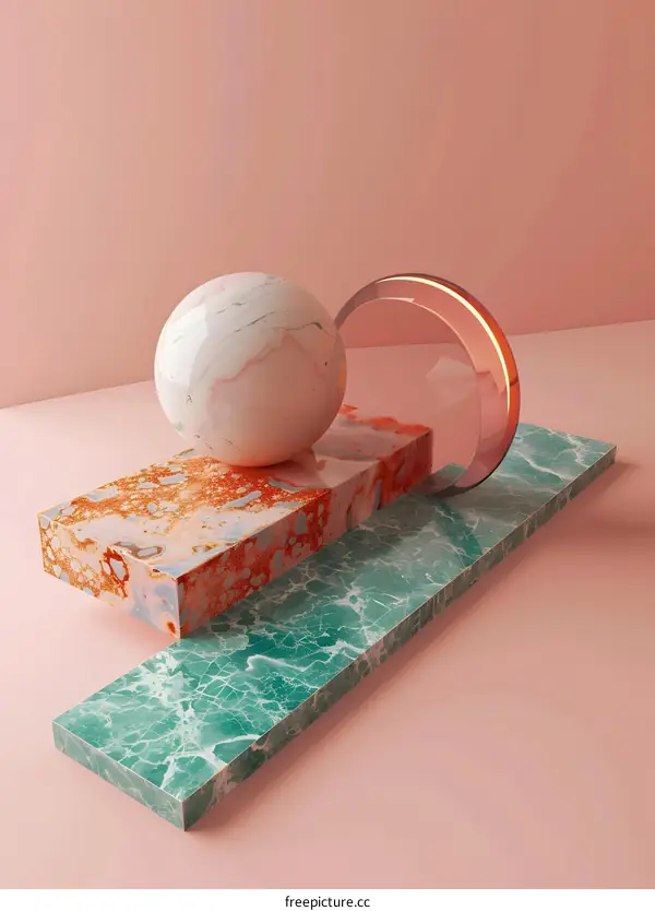 Abstract Minimalist 3D Marble Geometric Shapes On Pink Background