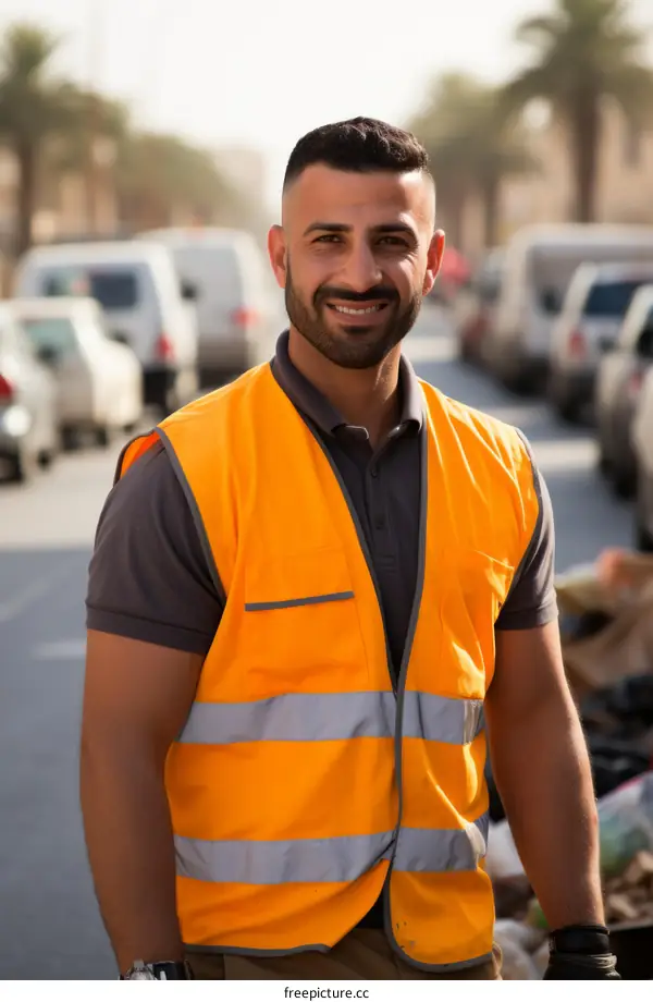 Portrait of a smiling man wearing a reflective vest