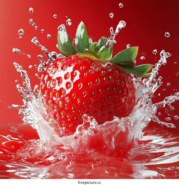 Fresh Strawberry Splashing in Water