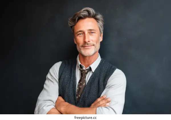 Confident Caucasian Man Standing Against Dark Background