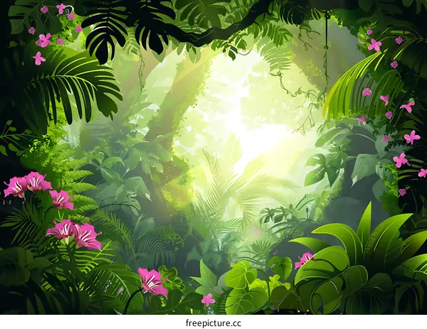 Tropical Rainforest Landscape With Sunlight