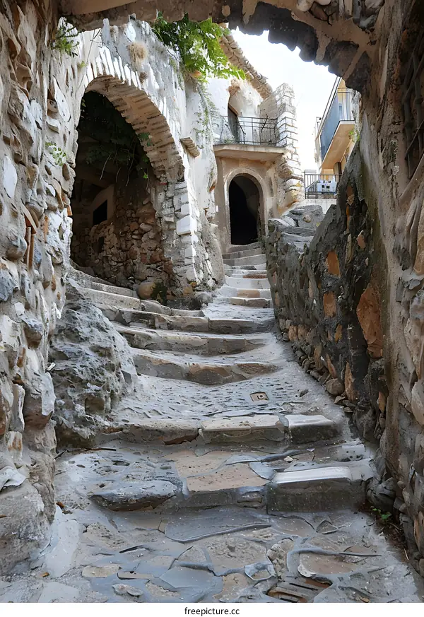 Stone Steps and Archways in Ancient Village