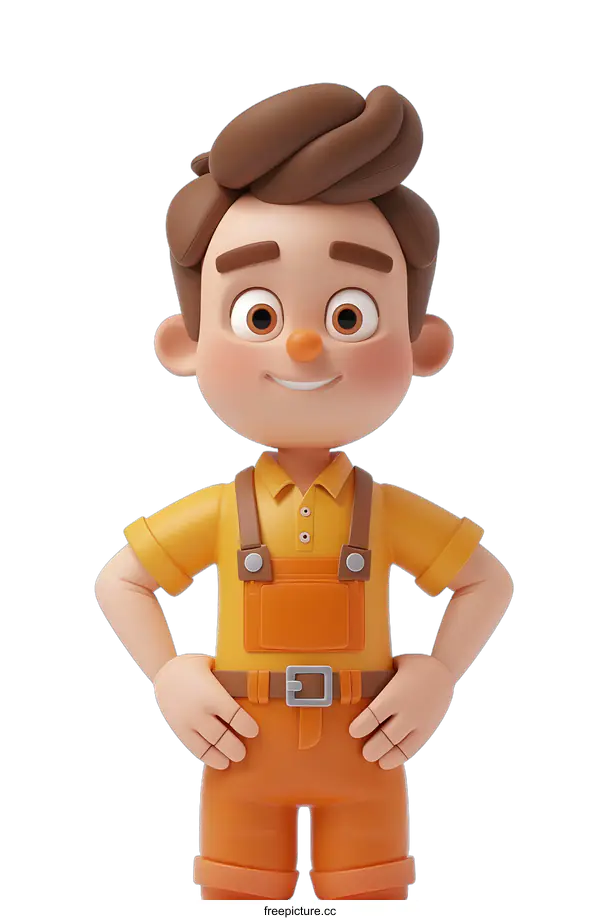 [Transparent Background PNG]Happy Cartoon Boy in Overalls