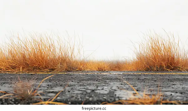 Dried grass and cracked asphalt