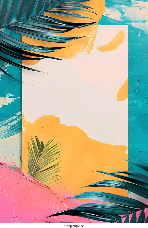 Tropical Abstract Palm Leaves Background With White Space For Text