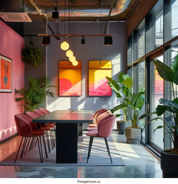 Pink and Yellow Modern Office Interior Design