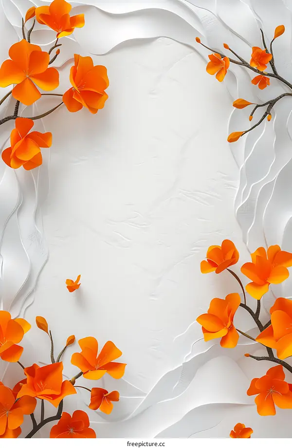 Orange Paper Flower Frame on White Background