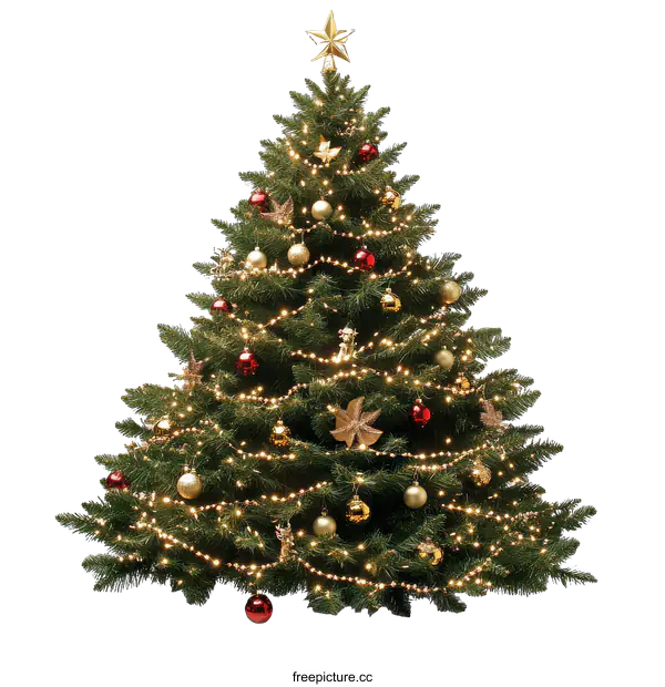 [Transparent Background PNG]Christmas Tree Decorated with Lights and Ornaments