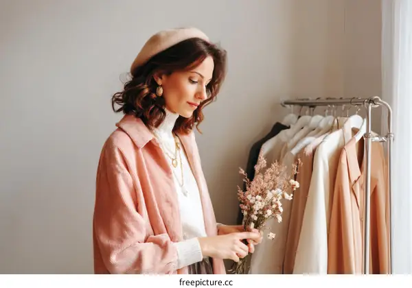 Fashionable Woman with Clothing Rack