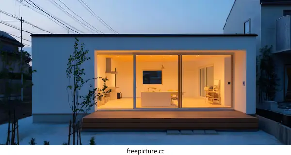 Modern House with Glass Doors and Wooden Deck