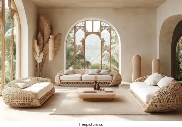 Modern Minimalist Woven Rattan Living Room Set