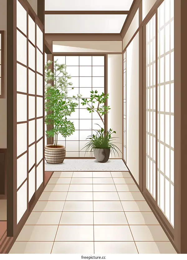 Japanese Style Interior Design with Shoji Screens and Plants