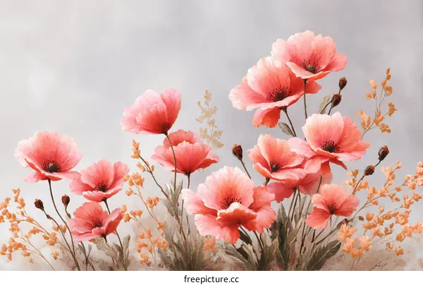 Beautiful Pink Poppy Flower Illustration