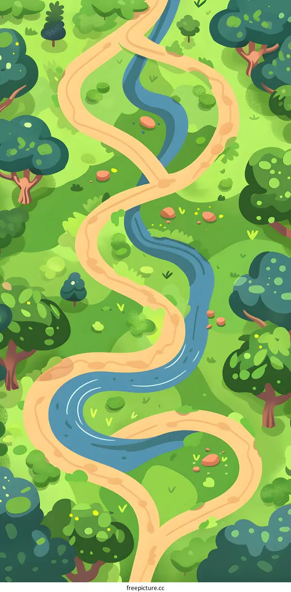 Green Path and River Illustration