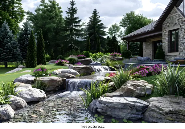 Natural Landscape Design: A Modern Garden Waterfall