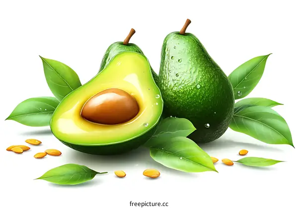 Fresh Avocado with Leaves Illustration