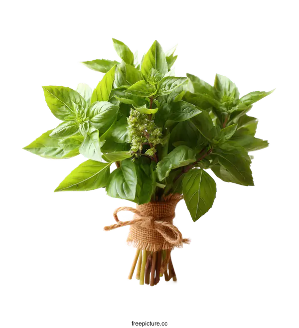 [Transparent Background PNG]Fresh Basil Bunch on White Background