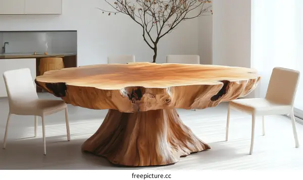 Unique Raw Wood Dining Table and Chairs