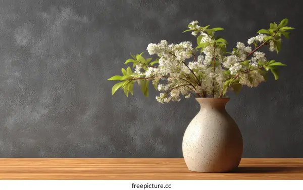 Spring Flowers in Vase on Wooden Table