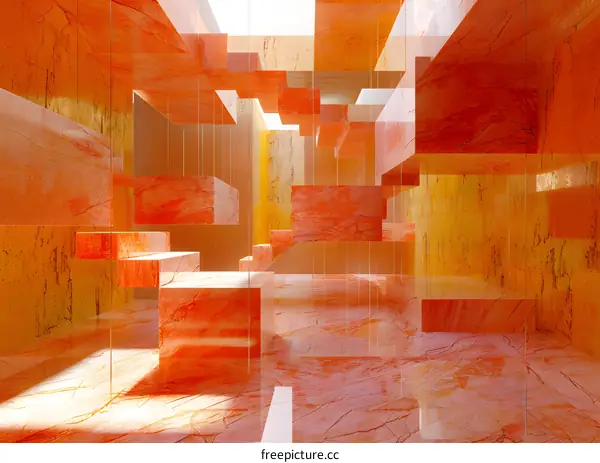 Abstract Architectural Design with Orange Marble Blocks
