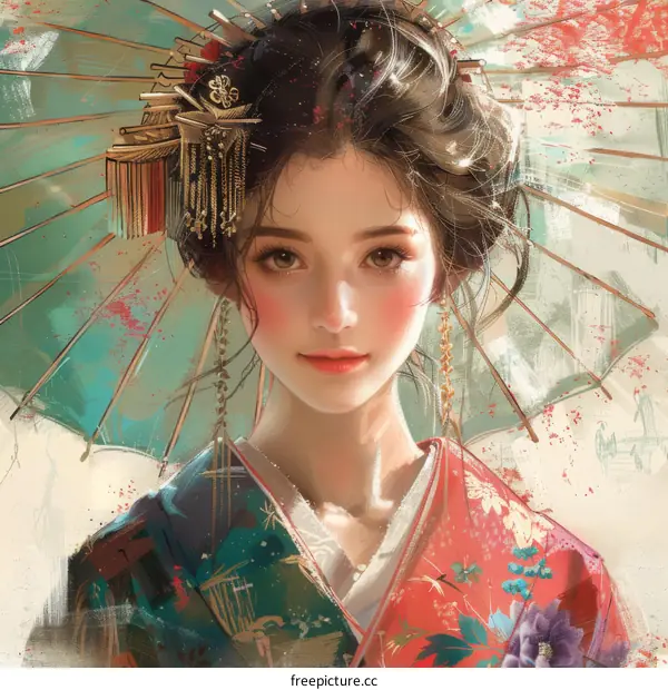 portrait of a beautiful asian woman in traditional japanese kimono