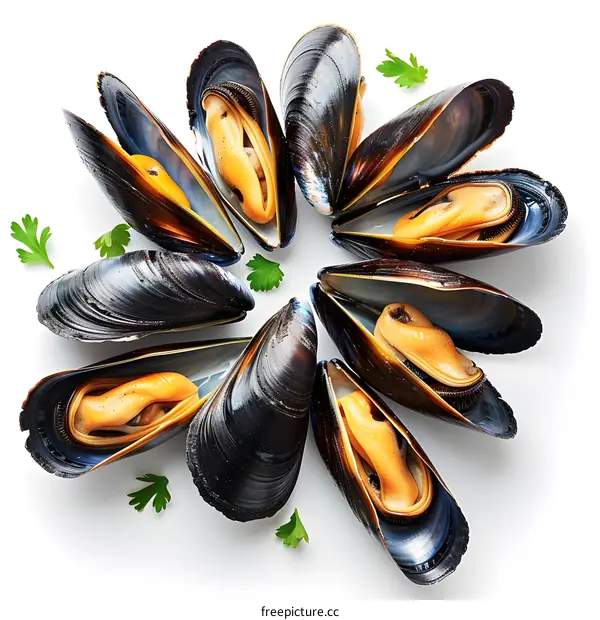 Mussels on a white background