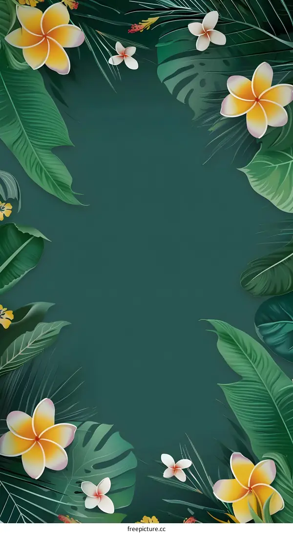 Green Tropical Leaves Floral Frame Background