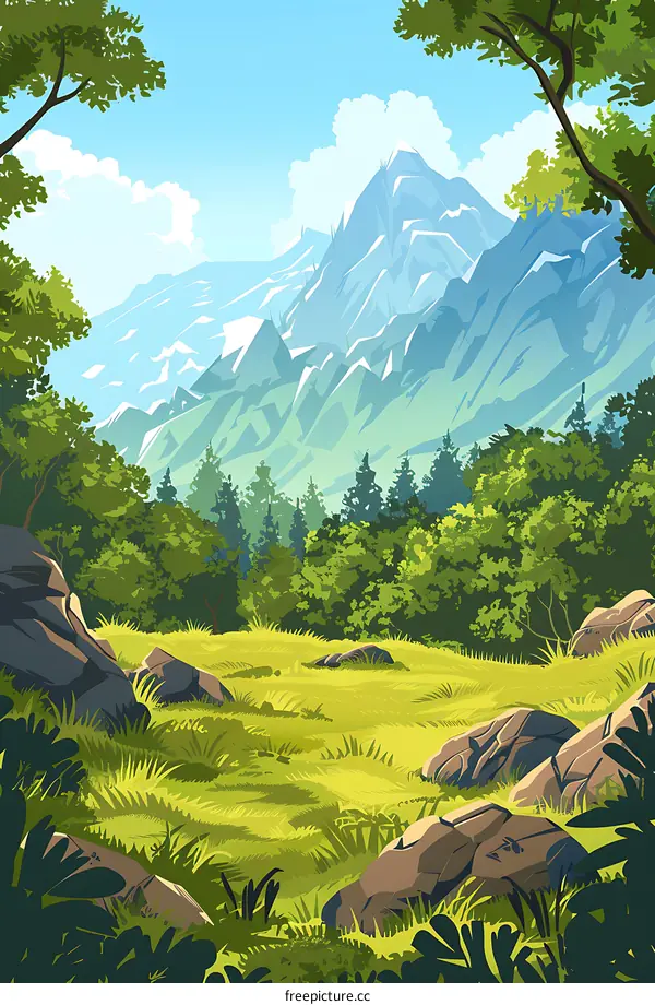 Mountain Meadow Landscape Illustration