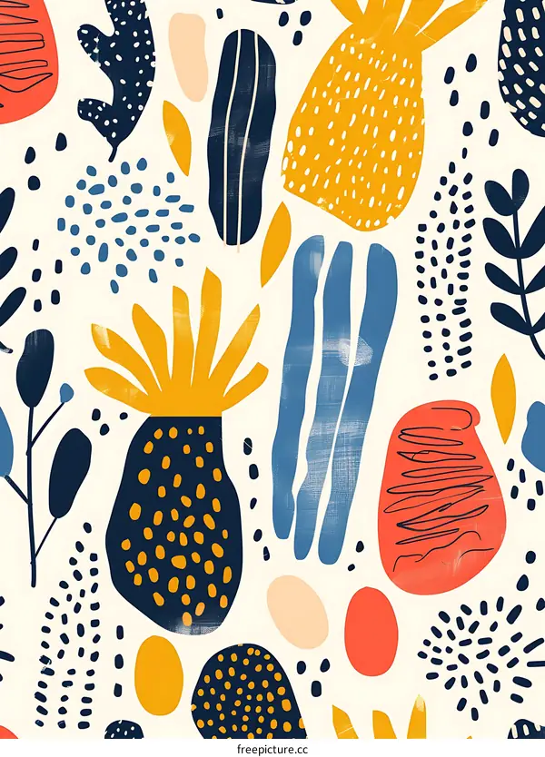 Abstract Seamless Pattern With Yellow, Blue, Red and Black Colors