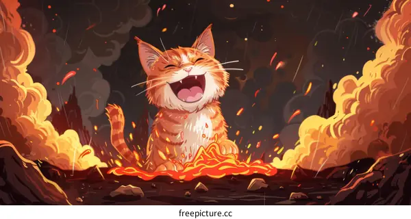 Cat Struggling in Lava