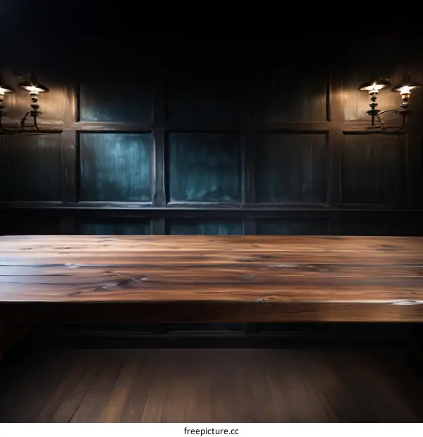 Rustic wood table with dark wood background