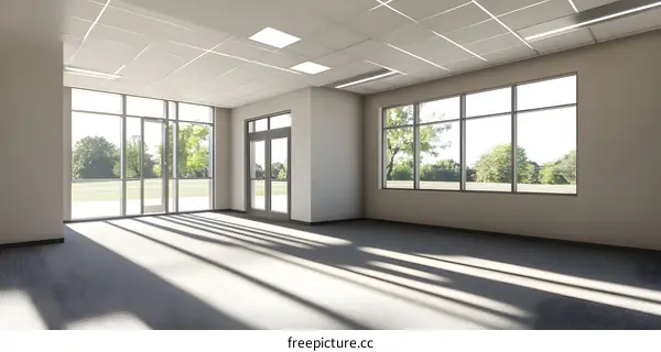 Modern Office Interior Design with Large Windows and Natural Light