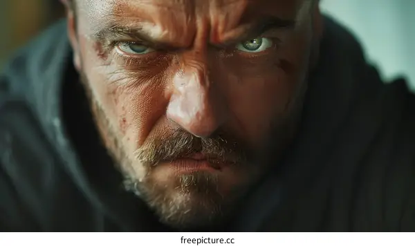 Close-up Portrait of a Male Caucasian with an Angry Expression