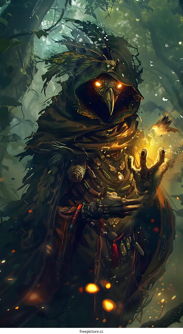 Fantasy Illustration of a Bird Person Holding Fire