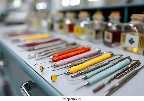 Dental Tools Arranged on a Countertop