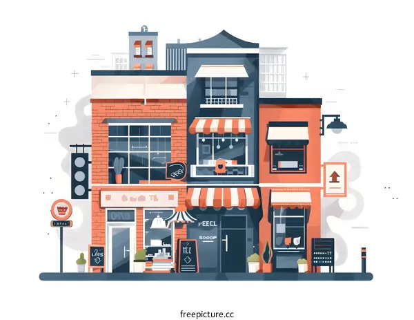 Colorful Illustration of a City Street with Storefronts