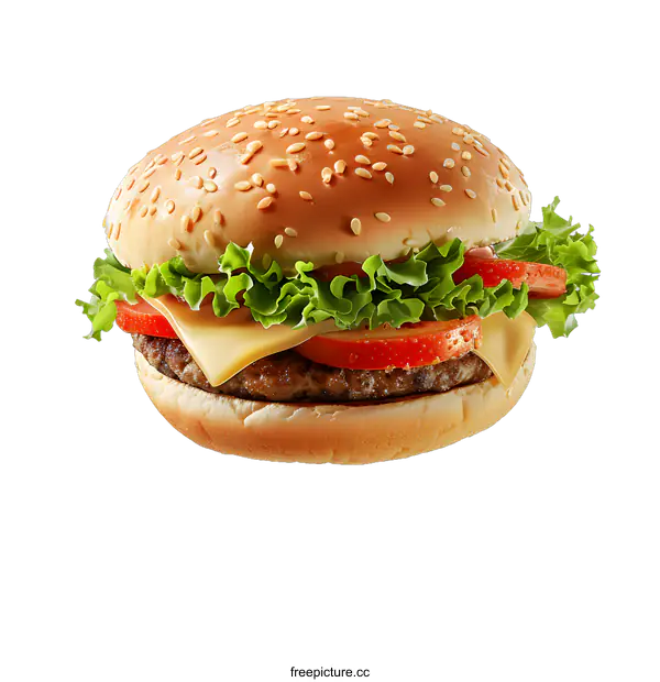 [Transparent Background PNG]Classic Cheeseburger with Lettuce and Tomato Isolated on White Background