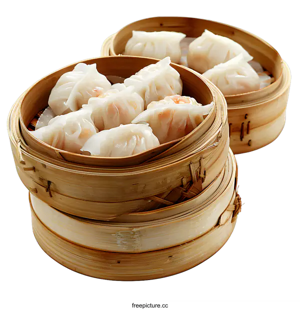 [Transparent Background PNG]steamed shrimp dumplings in bamboo steamer