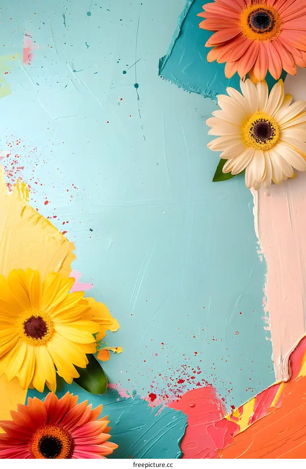 Colorful Paint Background With Yellow Flowers