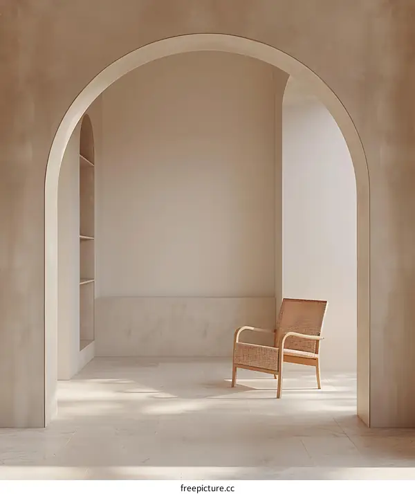Minimalist Interior Design with Archway and Wooden Chair