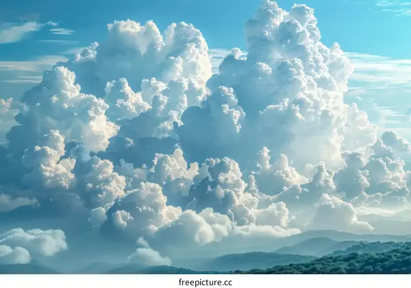 Stunning Sky with Fluffy Clouds and Mountains