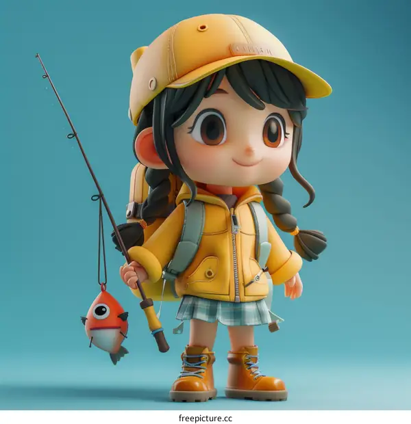 A cute girl with a fishing rod