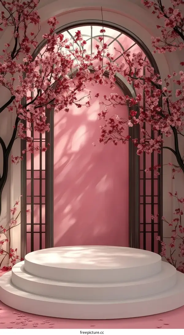 Elegant Pink Cherry Blossom Display Podium