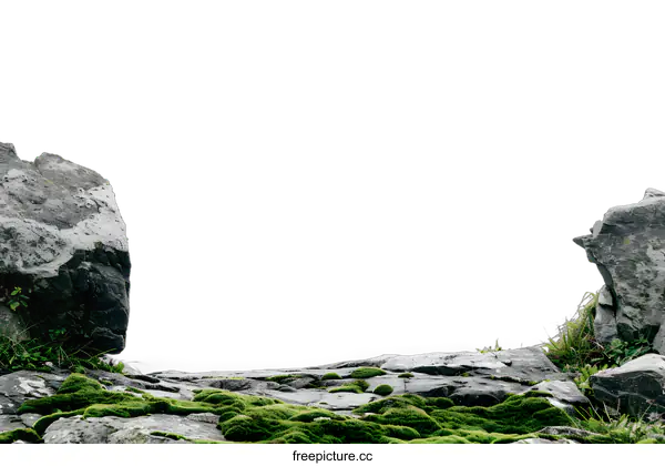 [Transparent Background PNG]Green Moss Growing on Rocks With White Background
