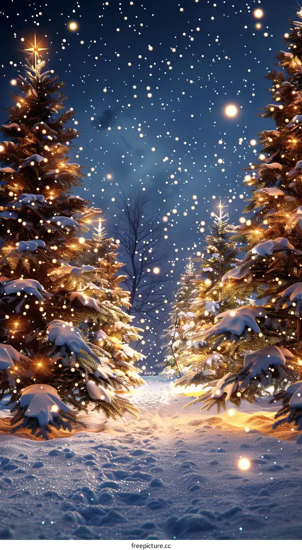 Winter Christmas Snowy Forest Pathway