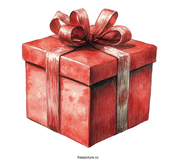 [Transparent Background PNG]Illustration of a Red Gift Box with Ribbon